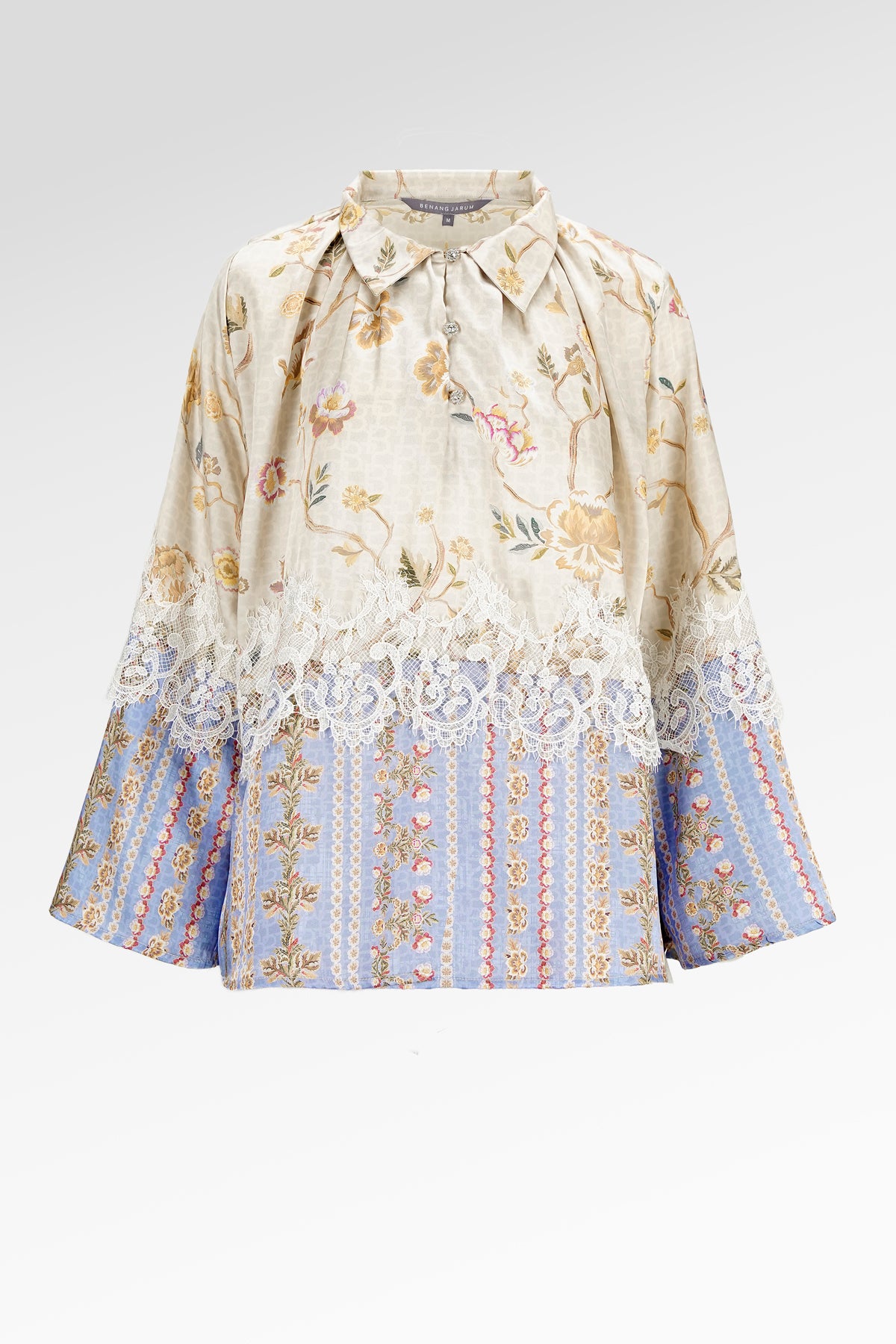Blooming Eid Satin Shirt - Blue Bell